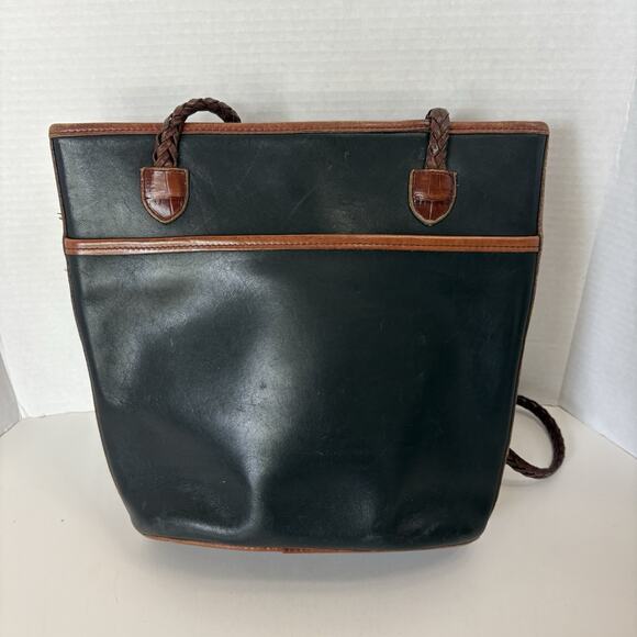 Brighton Black & Brown Croc Embossed Shoulder Bag Bucket Handbag Leather 90’s - Picture 2 of 12